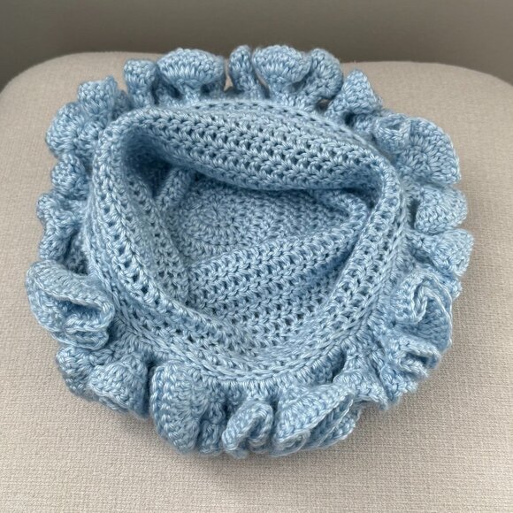 Crochet Ruffle Edge Hat Toque Light Blue - Picture 5 of 5